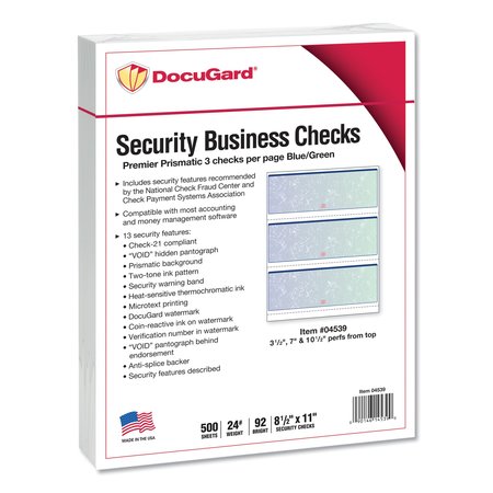 DOCUGARD Security Paper Check, Blue/Green, PK500 04539